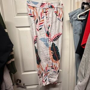 Cynthia Rowley Multicolor Leaf Print Linen Pants